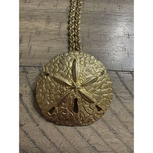 Vintage Gold Sand Dollar Pendant‎ 2.5" 24" Chain